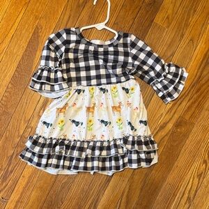 Artisan Black & White Gingham Dress with Farm Animal Print